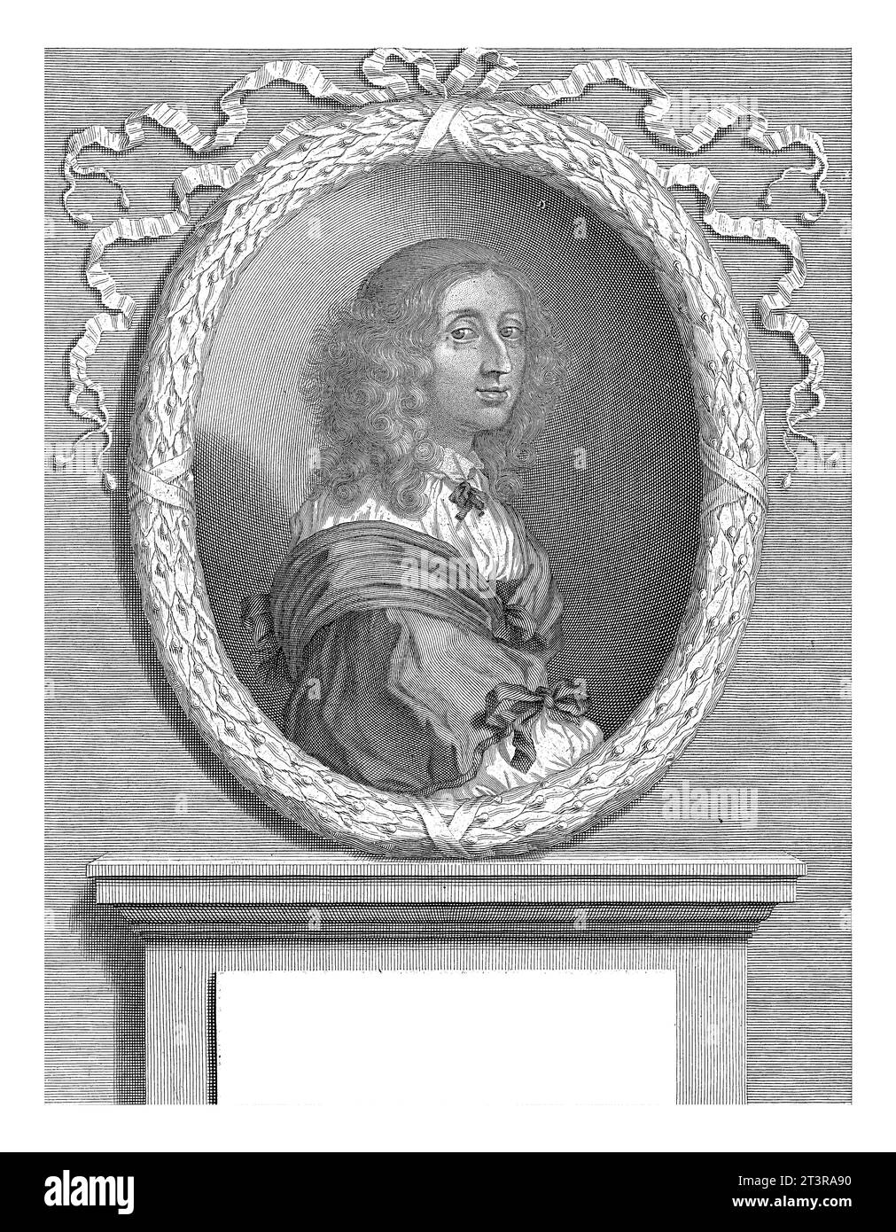 Ritratto di Cristina, regina di Svezia, Robert Nanteuil, dopo Sebastien Bourdon, 1654 Ritratto di Cristina di Svezia circondato da una corona d'alloro Foto Stock