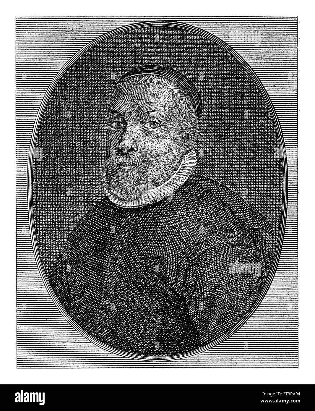 Ritratto di Abraham Dirks Bierens, Andries van Buysen jr., dopo Crispijn van de Passe (II), c. 1743 - prima c. 1750 Ritratto del minista mennonita Foto Stock