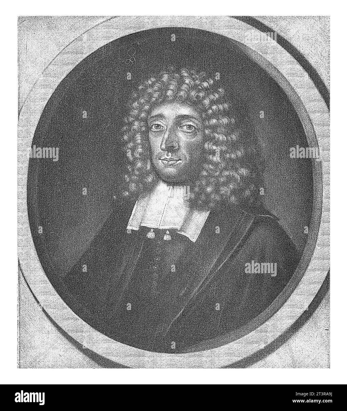 Ritratto del predicatore Jacobus Streso, Pieter Schenk (i), 1689, inciso vintage. Foto Stock