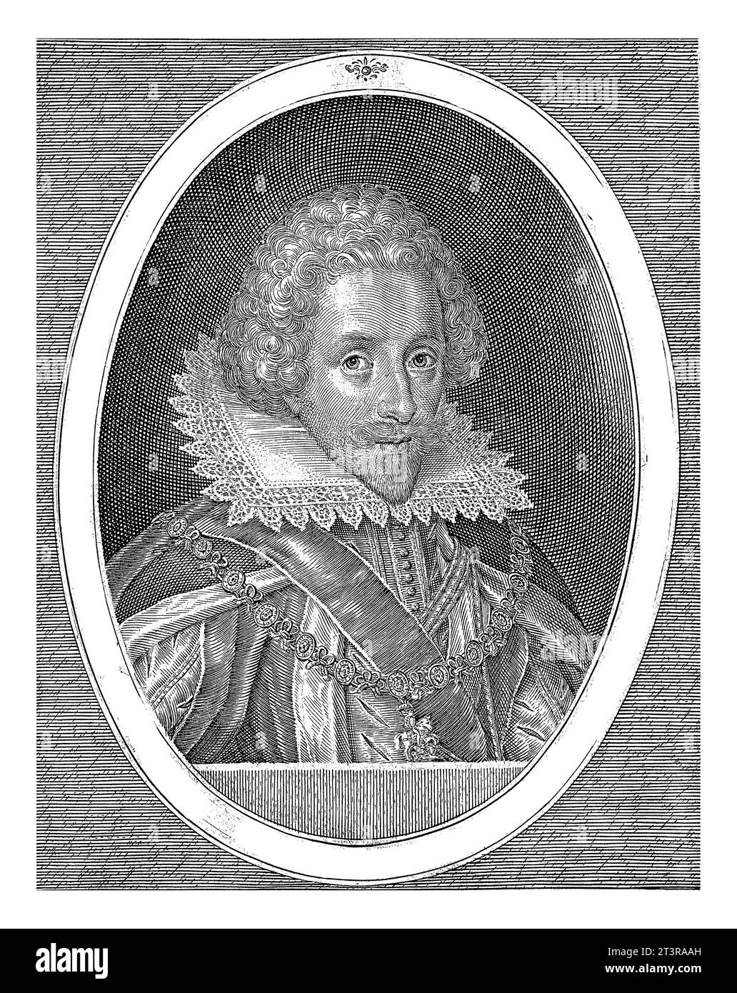 Ritratto di Robert Carr, Simon van de Passe, 1615 - 1622 Ritratto di Robert Carr, conte di Somerset. Indossa una collana con il segno dell'ordine di Foto Stock