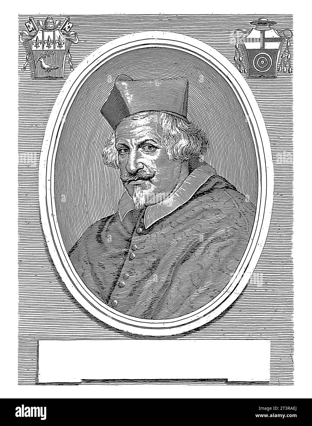 Ritratto del Cardinale Francesco Albizzi, Giuseppe Maria Testana, dopo Giovanni Maria Morandi, 1658 - 1679 in alto a sinistra e in alto a destra uno stemma. Foto Stock