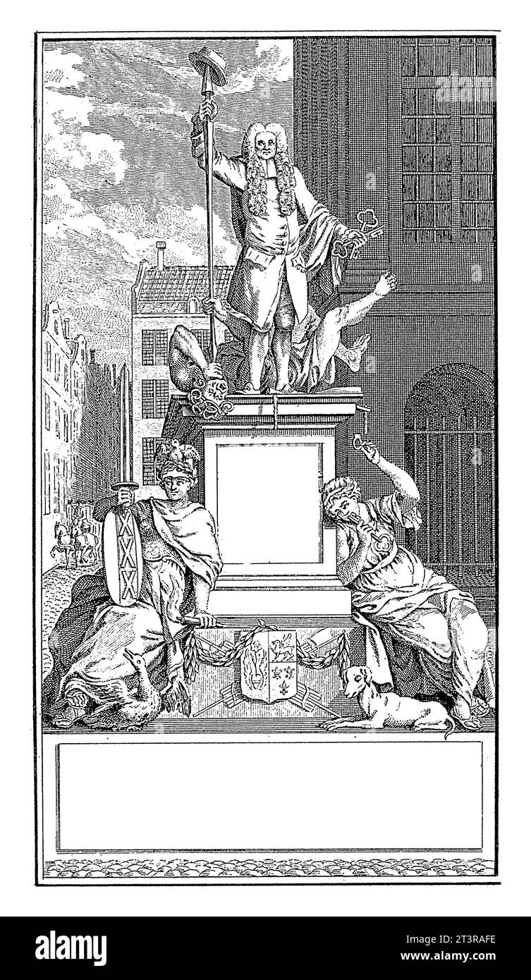 Colonna onoraria simbolica con statua per il sindaco di Amsterdam E. de Vrij Temminck, Cornelis Bogerts, dopo Pieter Wagenaar (II), 1781 Statua in onore Foto Stock