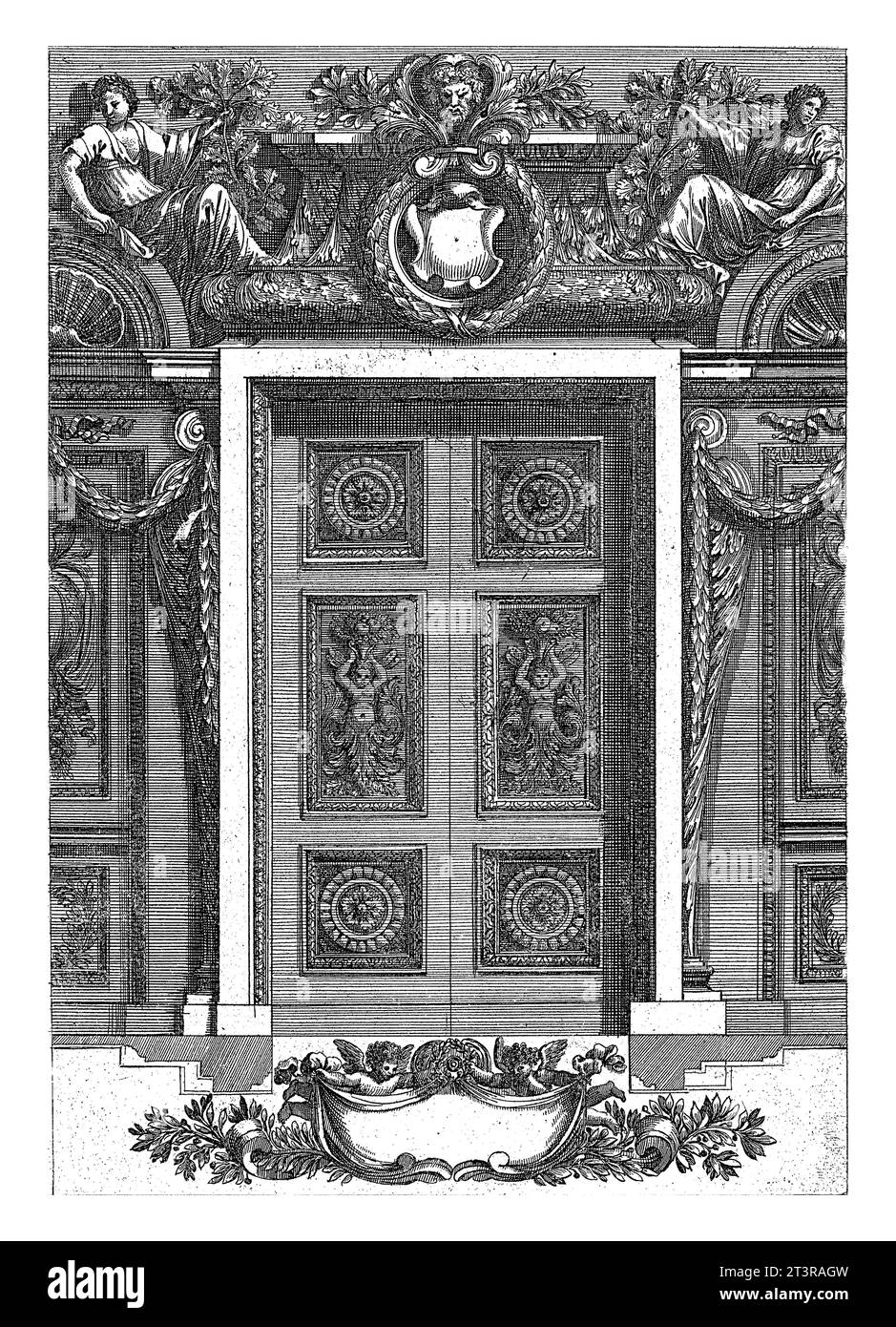 Porta doppia con sei pannelli, Franz Ertinger, dopo Jean Lepautre, dopo il 1657 - prima del 1678 i pannelli centrali sono più grandi, con putti che germogliano da lea Foto Stock