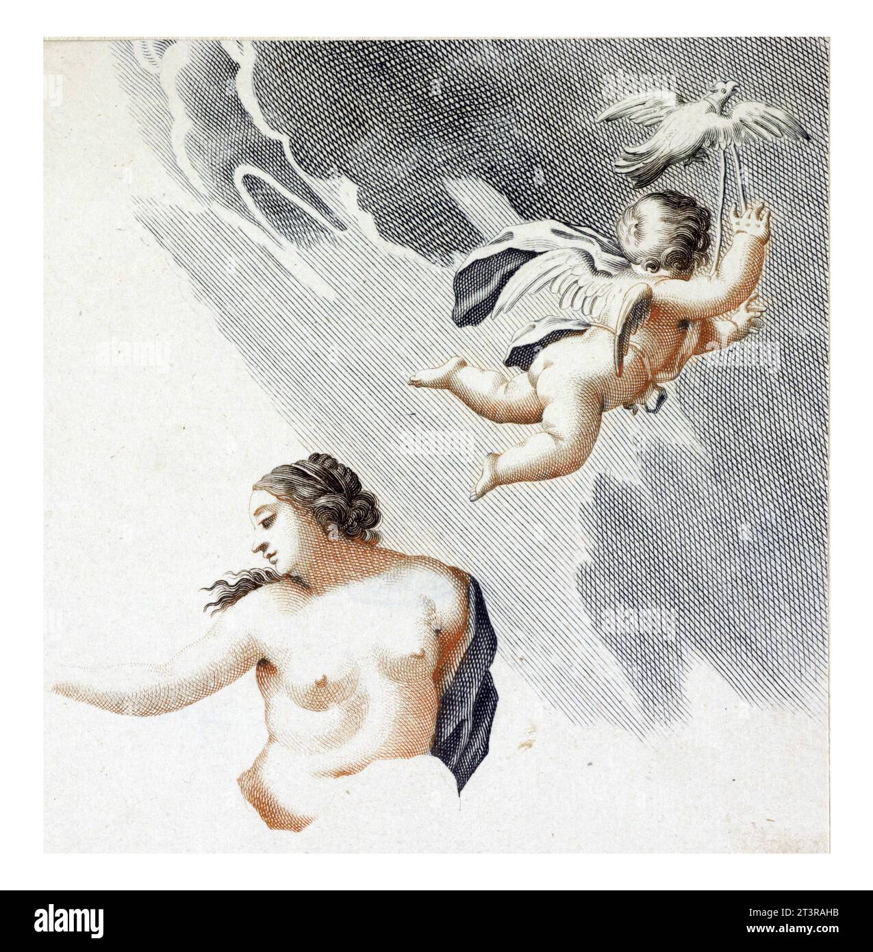 Venere e Amor, anonimi, 1688 - 1698 Venere e l'Amor volante. Tiene un piccione al guinzaglio. Foto Stock