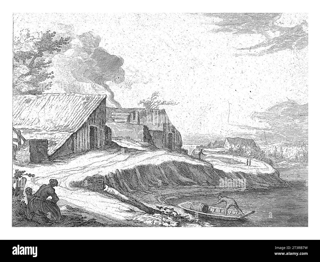 Un forno a calce presso un fiume, Frederick Bloemaert, dopo Abraham Bloemaert, dopo il 1647 a sinistra si trova un grande forno a calce. Le persone camminano o si riposano sul Foto Stock