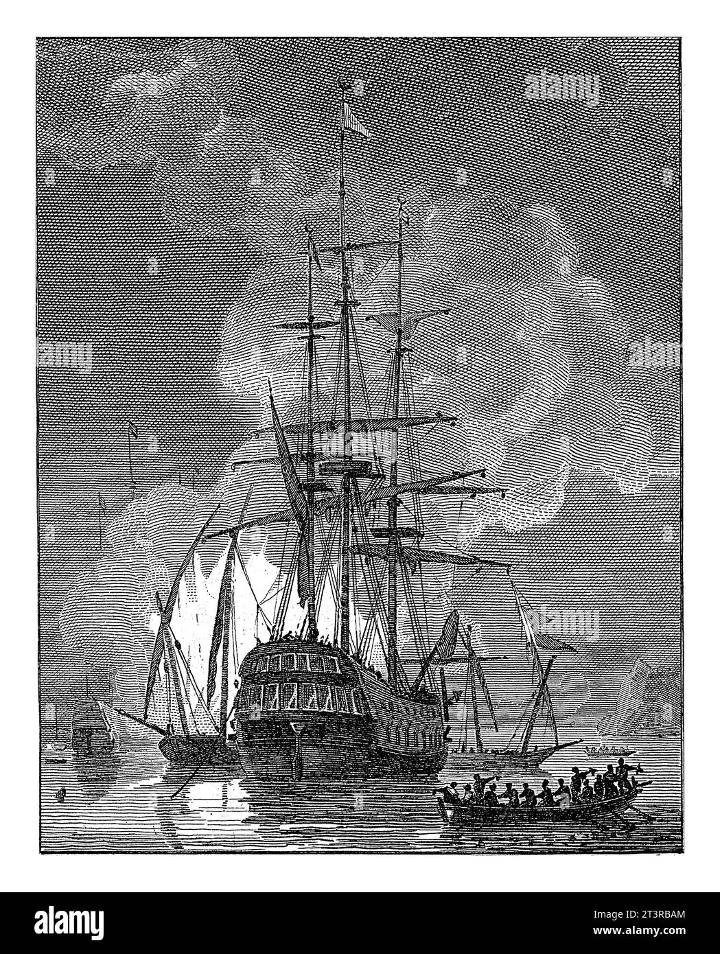 Figura in uno sloop vicino a una nave in fiamme, Philippus Velijn, dopo Johannes Christiaan Schotel, 1824 figure in uno sloop vicino a una nave in fiamme con le S stirate Foto Stock