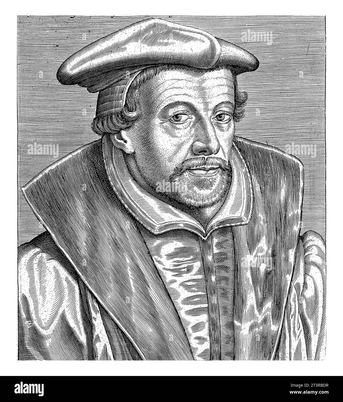 Ritratto di Cornelius Valerius, professore di retorica a Lovanio. Busto a destra. La stampa ha una parte superiore e una didascalia latine e fa parte di una serie di W Foto Stock