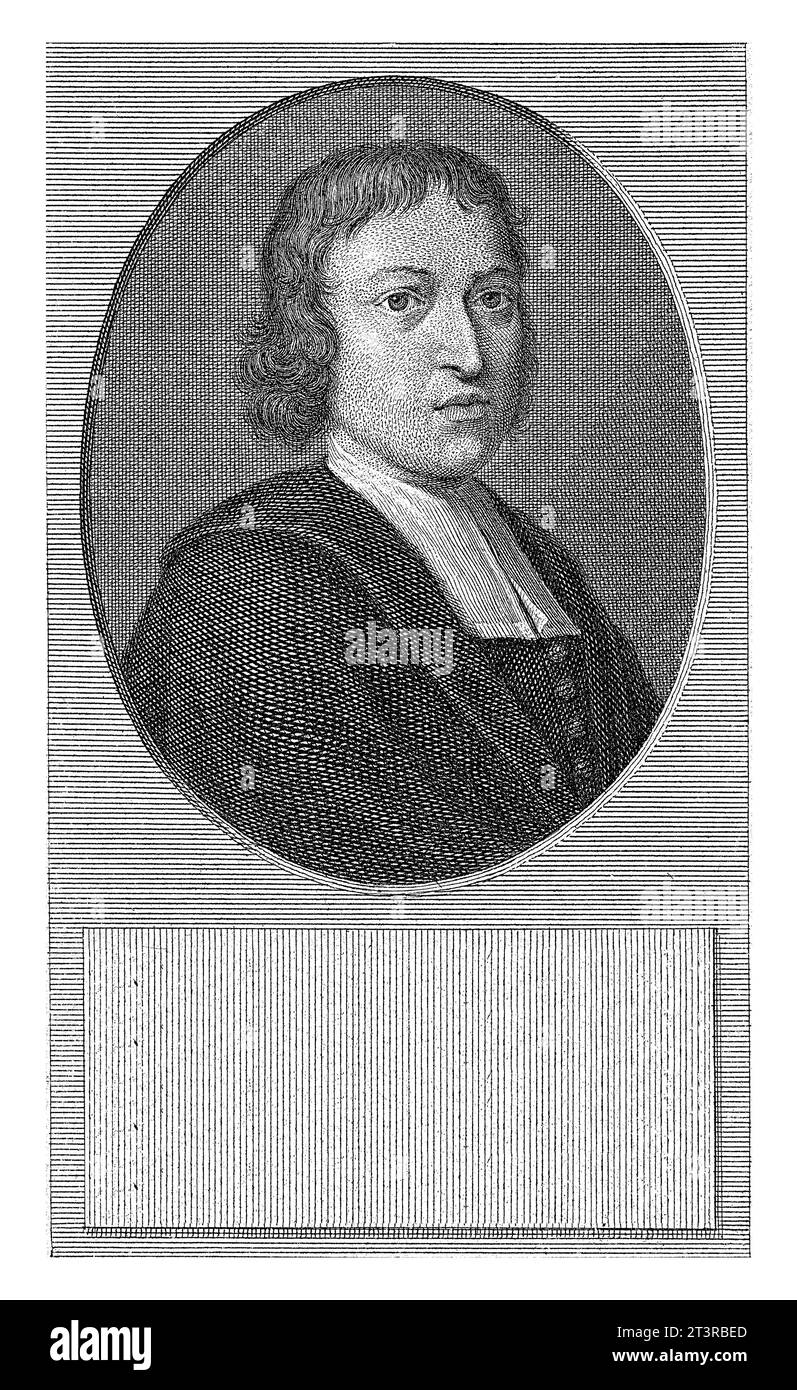 Ritratto di Michael Fortgens, Jacob Folkema, dopo Nicolaas Bidloo, 1702 - 1767 Ritratto busto in ovale a destra del predicatore Michael Fortgens, bareh Foto Stock