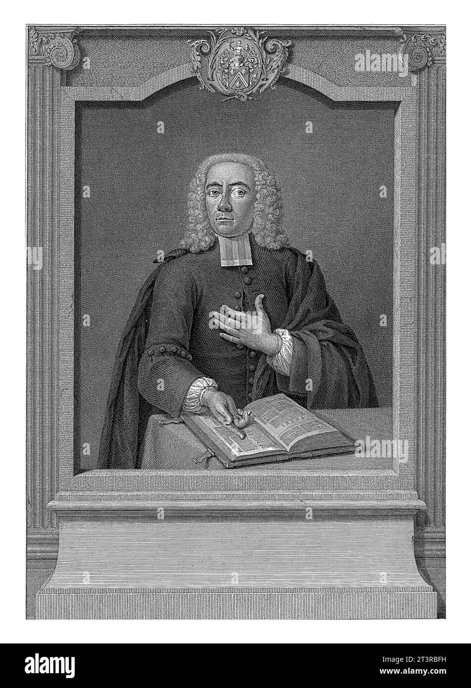 Ritratto di un predicatore sconosciuto, Jacob Houbraken, 1708 - 1780, inciso vintage. Foto Stock