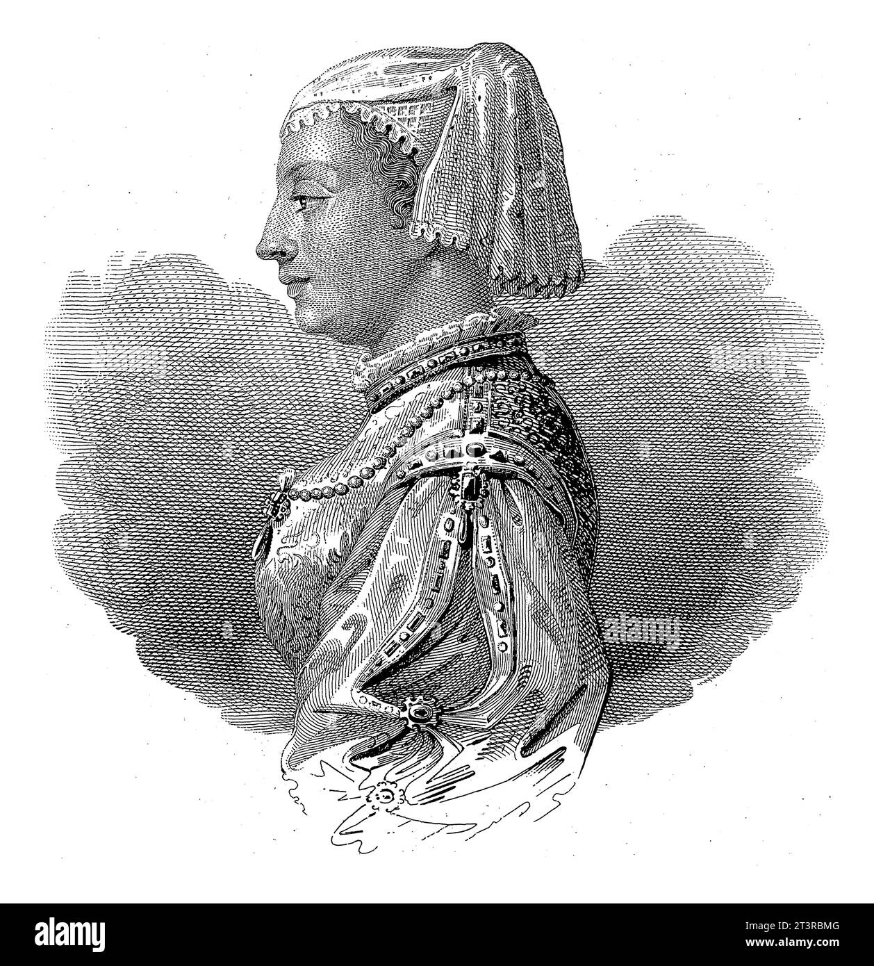 Portret van Bianca Maria Visconti, Filippo Caporali, dopo Bonifacio Bembo, 1804 - 1848, inciso vintage. Foto Stock