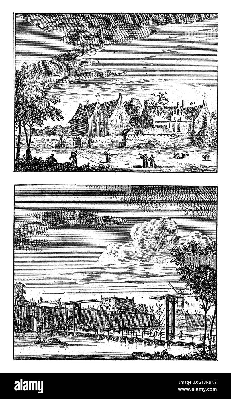 Il Monastero Regular fuori Amsterdam (1503) e il Weteringspoort ad Amsterdam, Jan Goeree, 1723 - 1738 sopra: Vista del Reguliersklooster. Foto Stock