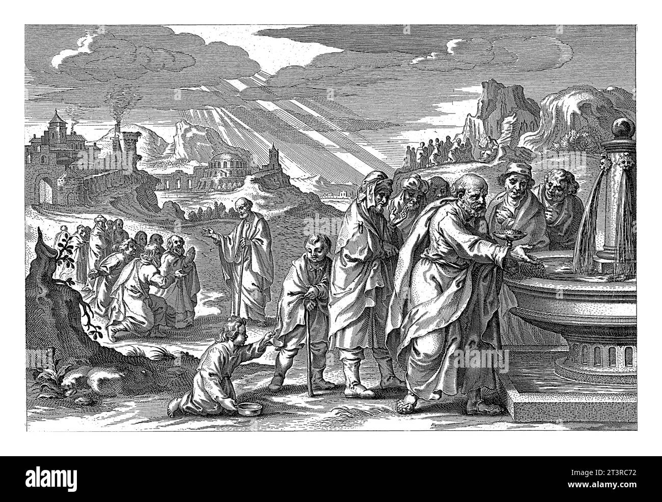 ELISA spruzza sale nel pozzo di Jericho, Nicolaes Ryckmans, dopo Pieter de Jode (i), 1616 - 1636 Elisa spruzza sale nel pozzo di Jericho a p Foto Stock
