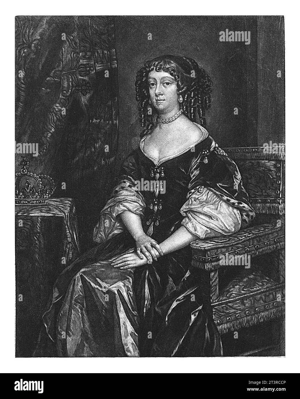 Ritratto di Caterina, Regina d'Inghilterra, Abraham Bloteling, dopo Peter Lely (Sir), 1662 - 1690 Ritratto di Caterina di Braganza, Regina d'Inghilterra, W Foto Stock