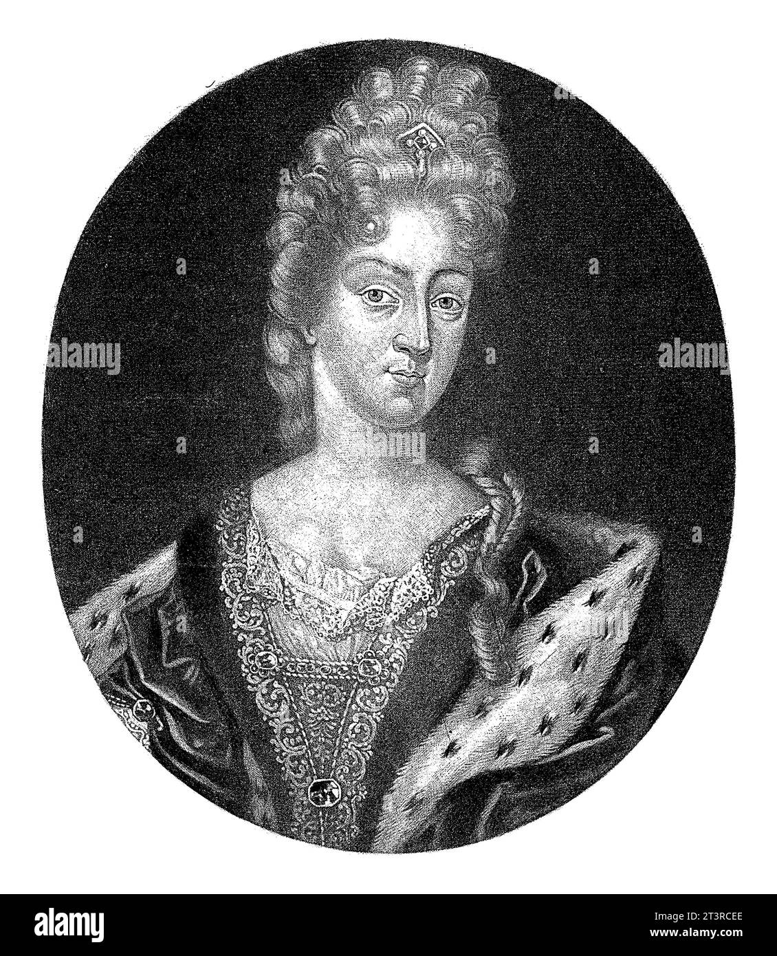 Ritratto di Christina Ewartina, duchessa di Sassonia, Pieter Schenk (i), 1670 - 1713, inciso vintage. Foto Stock