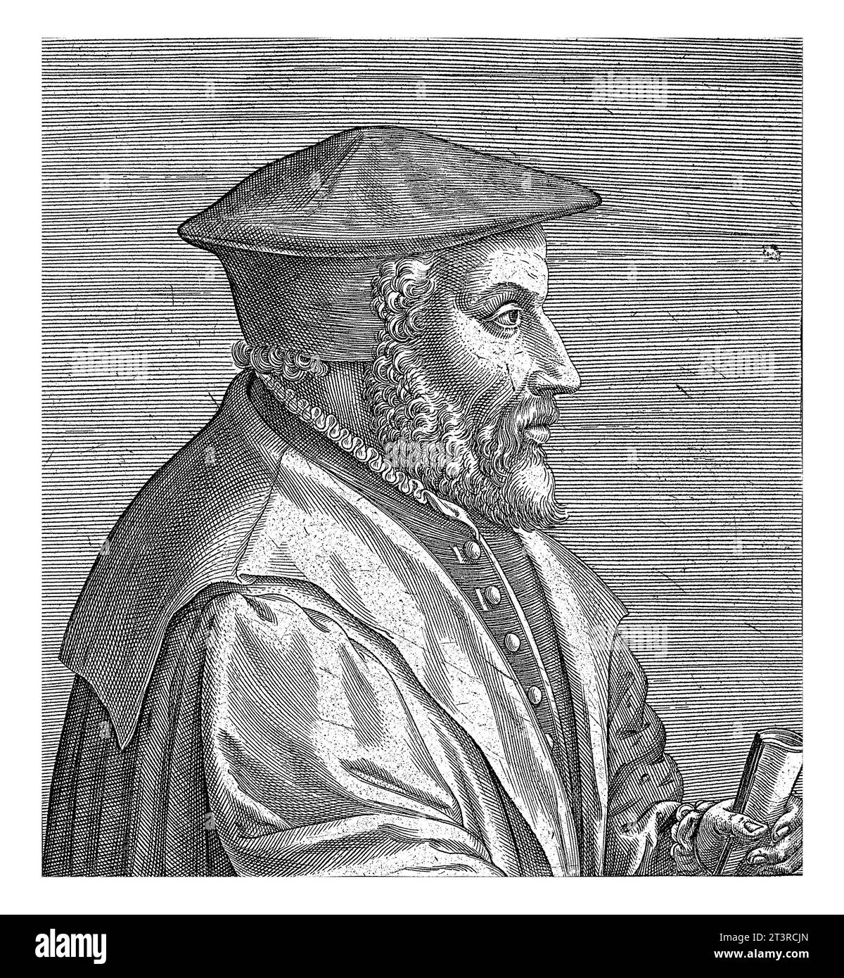 Ritratto di Joost de Damhouder, avvocato. Di profilo a destra. La stampa ha una parte superiore e una didascalia latine ed è parte di una serie di famosi Dutch e Fle Foto Stock