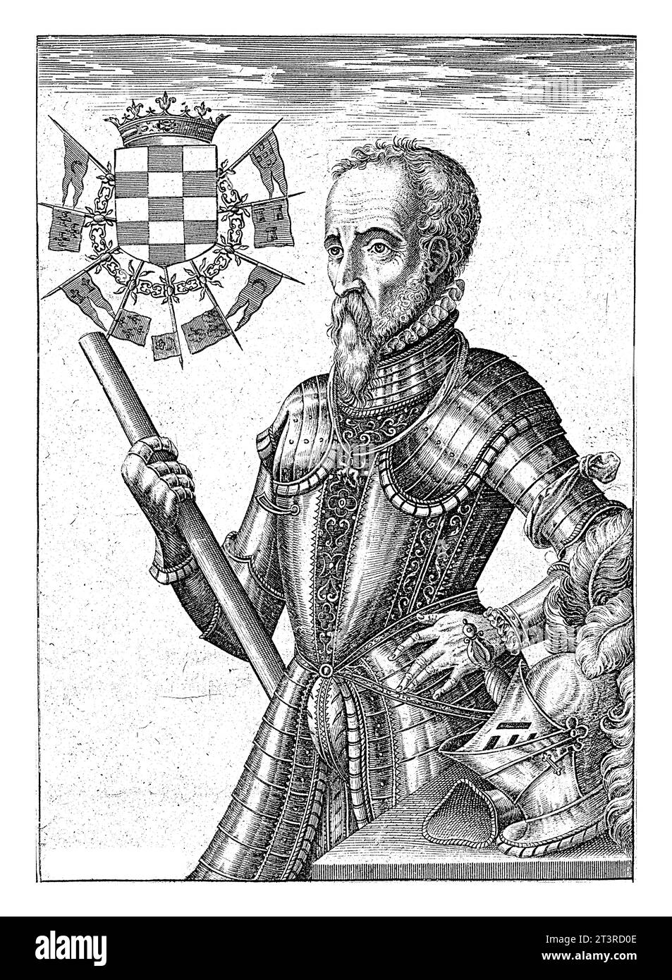 Ritratto di Don Fernando, Jacob de Weert, 1588 - 1614, il terzo duca d'Alba, in armatura. Accanto a lui c'è un casco con piume. A sinistra c'è un corvo Foto Stock