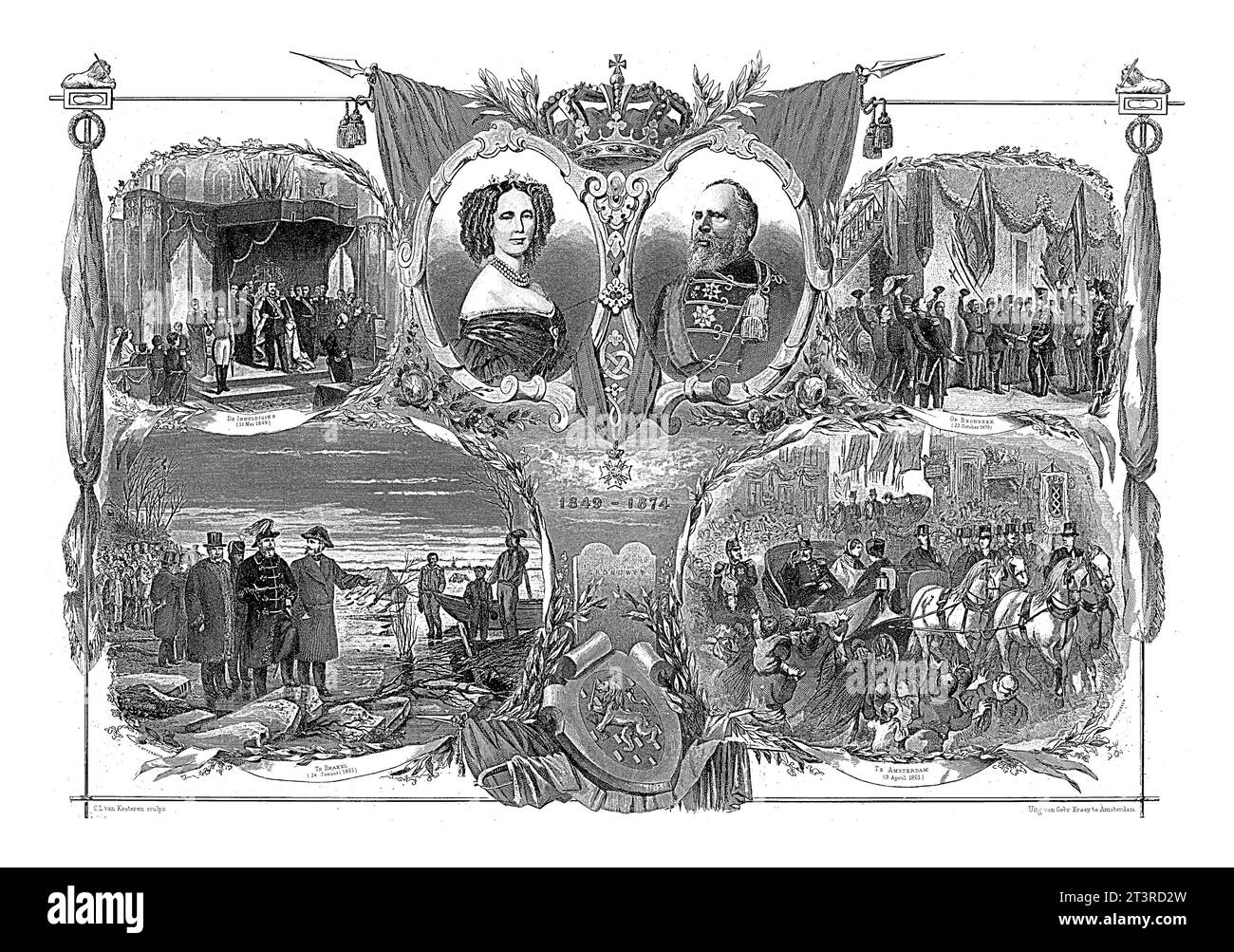 Venticinquesimo anniversario del regno di re Willem III e della regina Sofia, 1874, Christiaan Lodewijk van Kesteren, dopo Jacobus Hermanus Otterbeek, un Foto Stock
