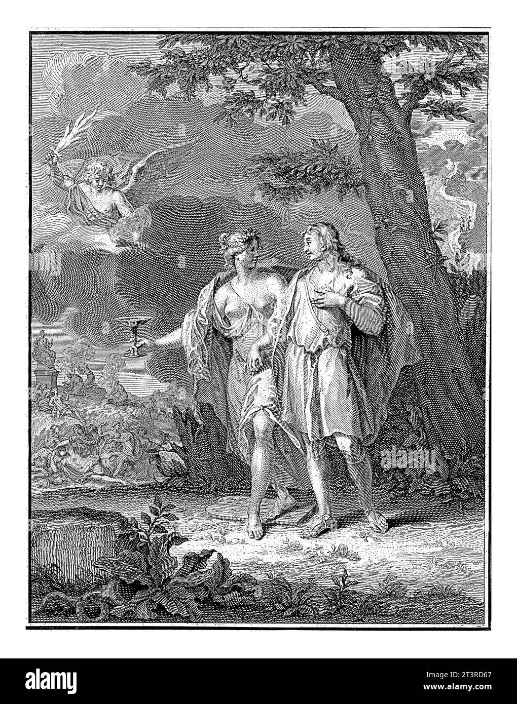 Wellust seduce un giovane, Jan Punt, dopo Dionys van Nijmegen, 1737 Wellust prende un giovane per mano, e lo tenta di deviare da destra Foto Stock