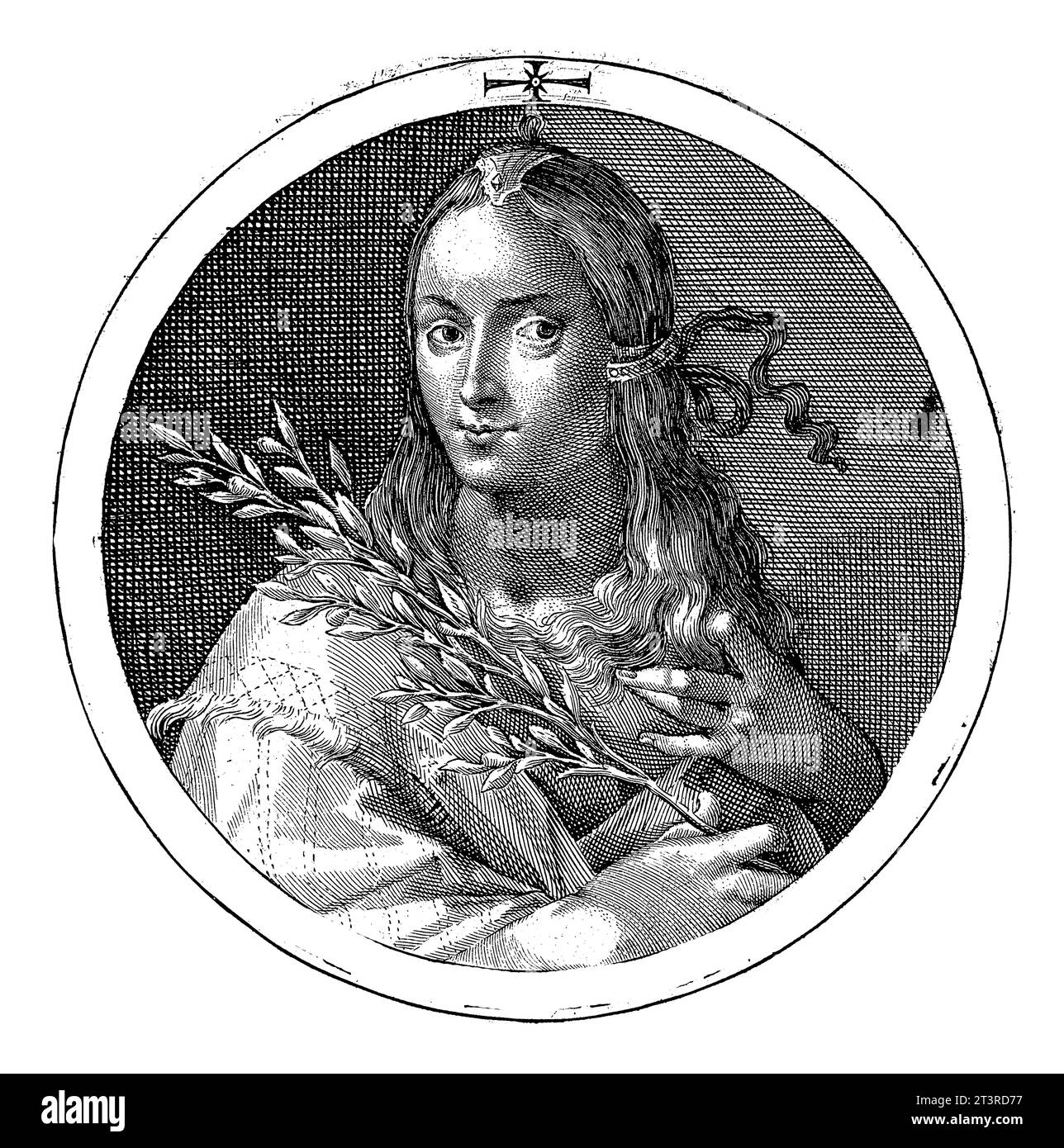 Libia Sibyl, Crispijn van de Passe (i), 1601 Busto della Sibilla libica. Nella mano destra tiene un ramo d'oliva. La scena è contenuta in una medaglia Foto Stock