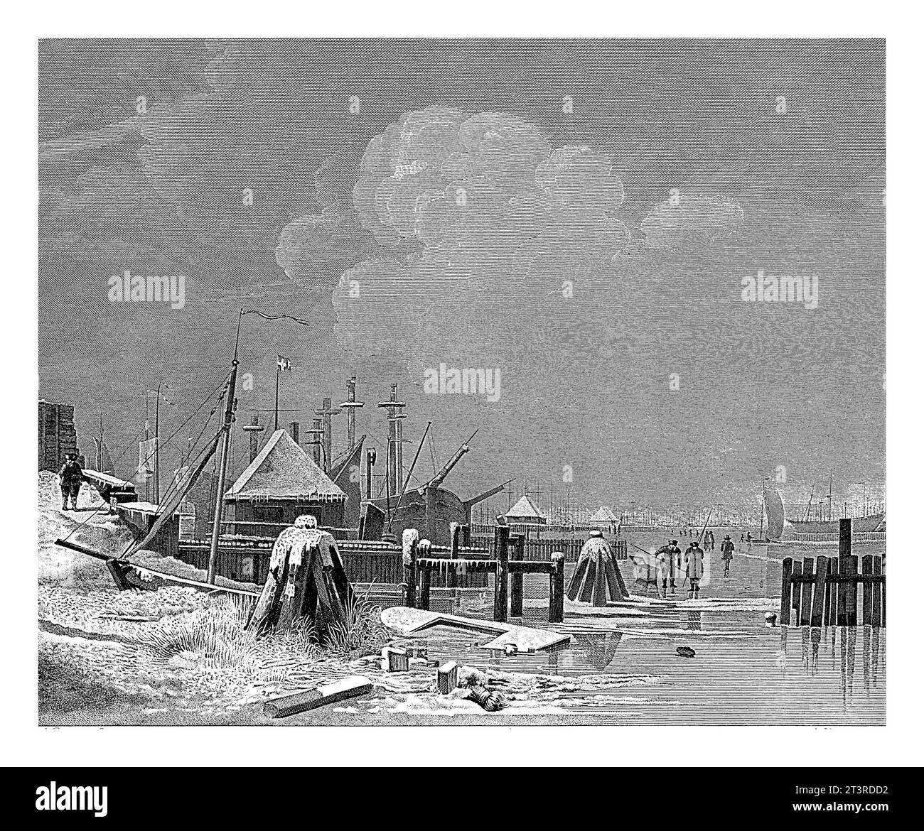 Frozen IJ vicino ad Amsterdam, Abraham Lion Zeelander, dopo Albertus Brondgeest, 1799 - 1856 Vista invernale vicino ad Amsterdam. La gente cammina sull'IJ ghiacciato. Foto Stock
