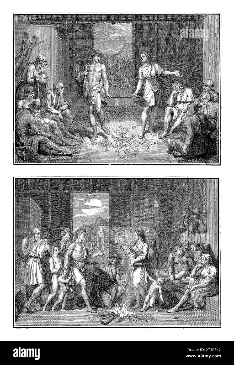 Cerimonia di matrimonio e divorzio tra canadesi, Bernard Picart (laboratorio di), After Bernard Picart, 1723 Foglio con due rappresentazioni di rituali di C Foto Stock