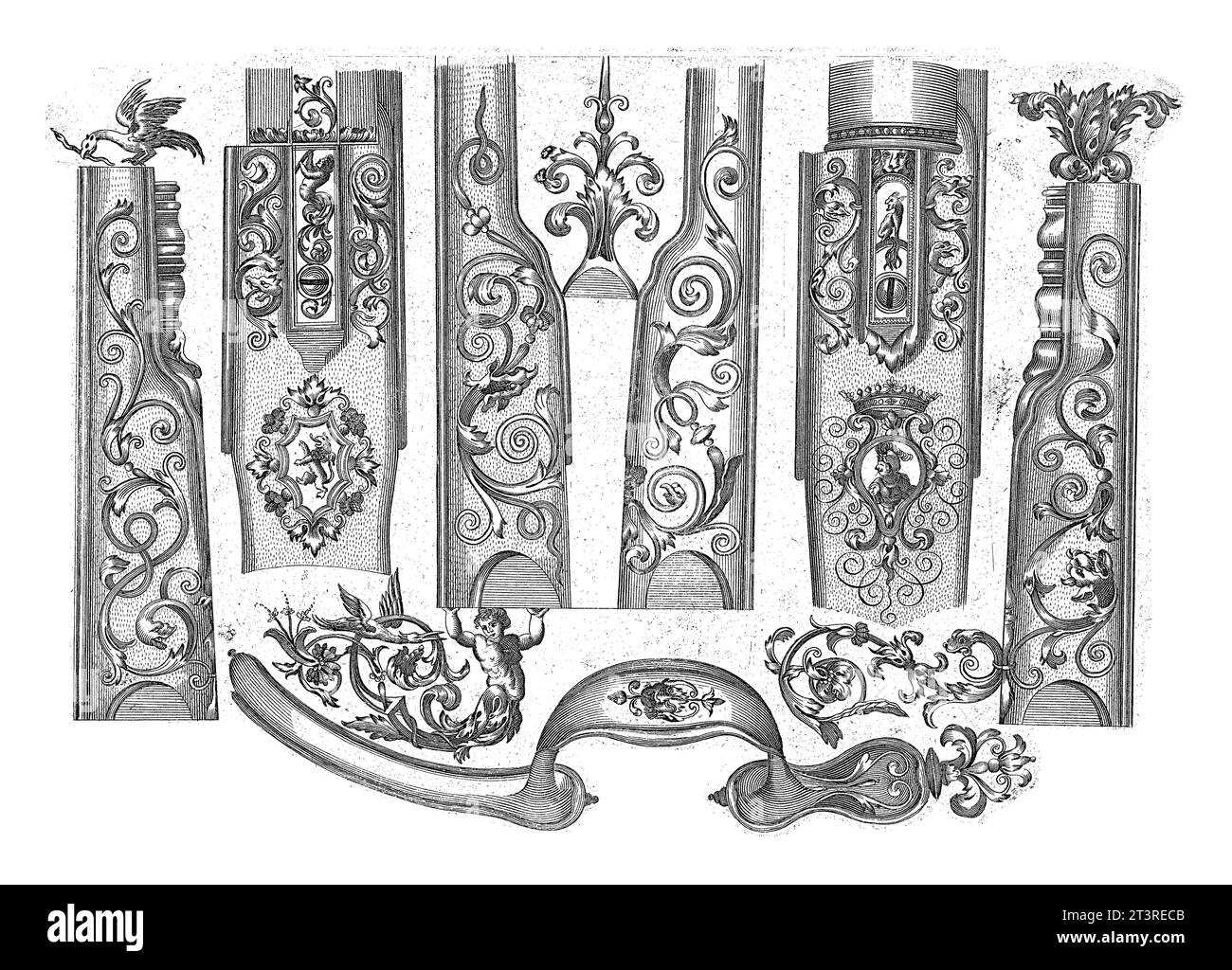 Nine Affuits and Ornaments for Rifles, Pieter Schenk (i), dopo Claude Simonin, 1692 dalla serie di 8 lame. Foto Stock