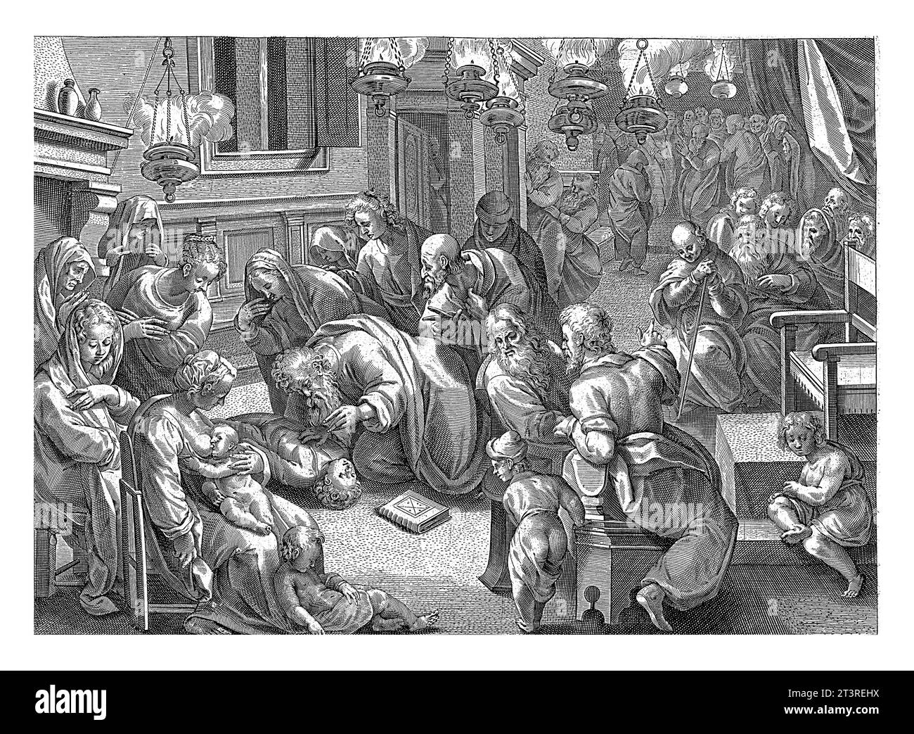 Paul riporta in vita Eutychus, anonimo, dopo Hendrick Goltzius, dopo Jan van der Straet, 1646 Eutychus, un ragazzo che è morto cadendo in una vittoria Foto Stock