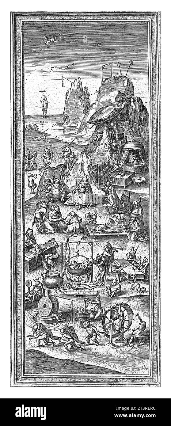 Caduta dei dannati, anonimi, dopo Jheronimus Bosch, 1548 - 1570 dopo il giudizio universale, i dannati subiscono varie punizioni all'inferno; tra di loro Foto Stock