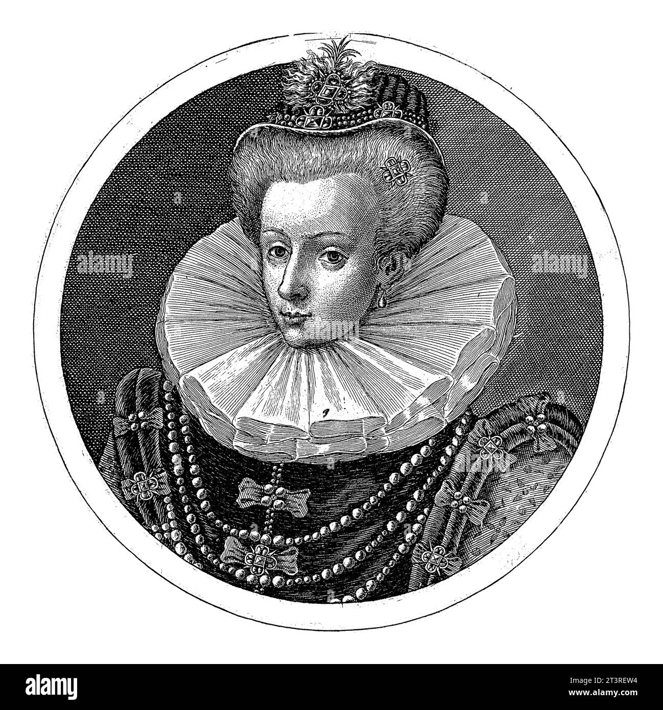 Ritratto di Cristina di Lorena, Crispijn van de Passe (i), 1598 Ritratto di Cristina di Lorena, consorte di Ferdinando i de' Medici, Granduca o Foto Stock