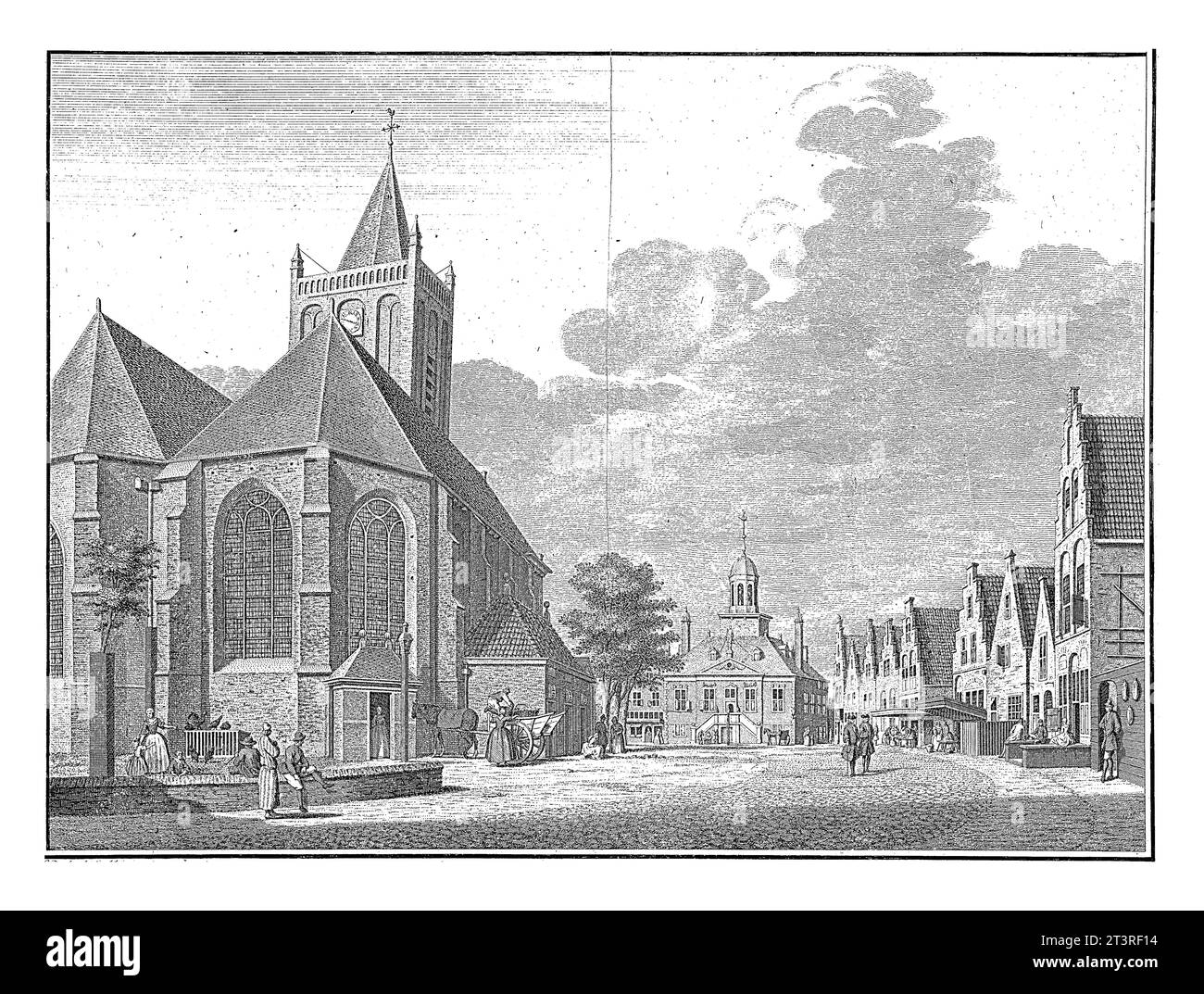 Vista della Grote Kerk e del vecchio municipio sul Markt a Vlaardingen, Jan Caspar Philips, After Cornelis Pronk, 1744 - 1775 Vista della Grote Kerk Foto Stock