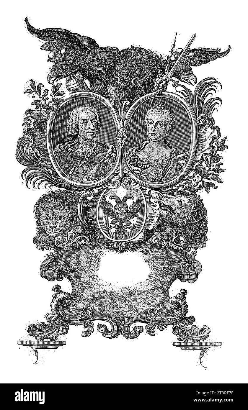 Ritratto di Carlo VII Albrecht e Maria Amalia in due medaglioni in cornice allegorica, Jacob Andreas Fridrich (der Jungere), 1742 - 1745 Foto Stock