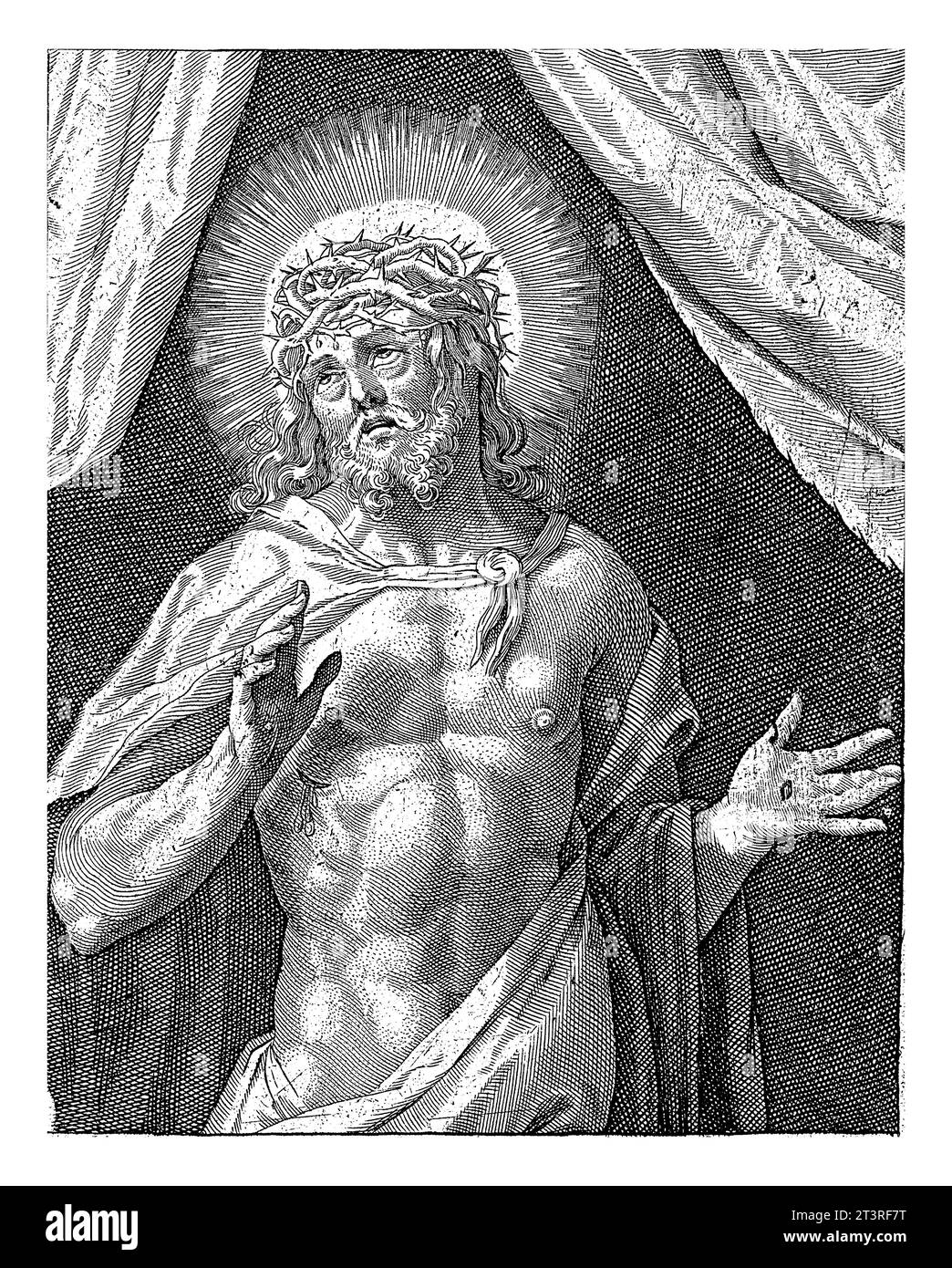 Uomo Addolorato, Egidio Sadeler, 1580 - 1629 Cristo come l'uomo Addolorato, con una corona di spine sulla testa. Stampa del titolo di una serie di stampe con Foto Stock