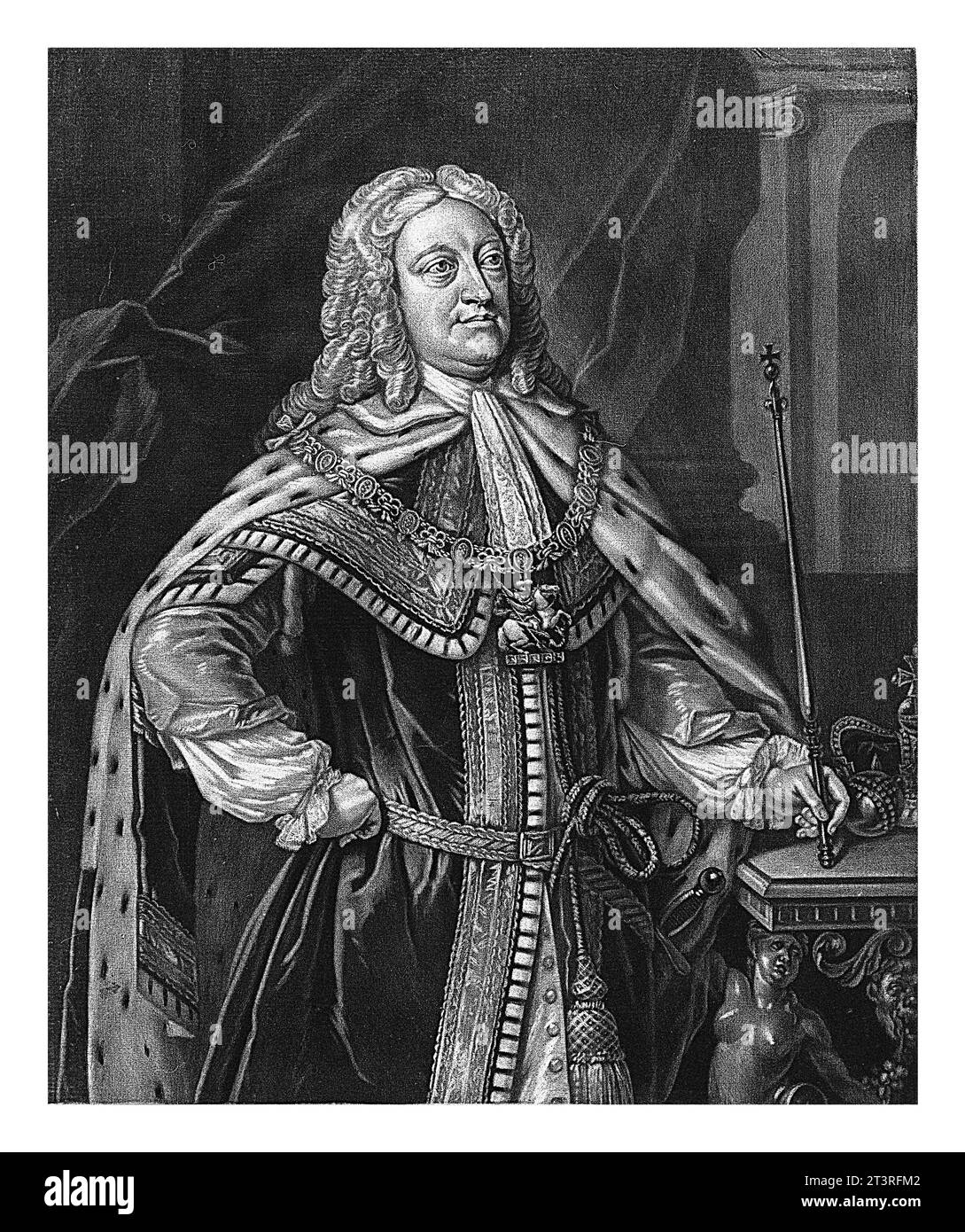 Ritratto di Giorgio II Augusto di Gran Bretagna, Alexander van Haecken, dopo Sandie, 1736 Giorgio II Augusto di Hannover, re di Gran Bretagna, holdi Foto Stock