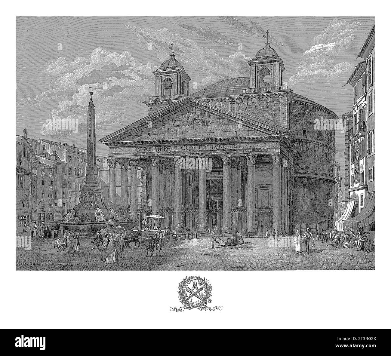 Pantheon a Roma, Domenico amici, 1845 veduta del Pantheon e Piazza della Rotonda a Roma. Foto Stock