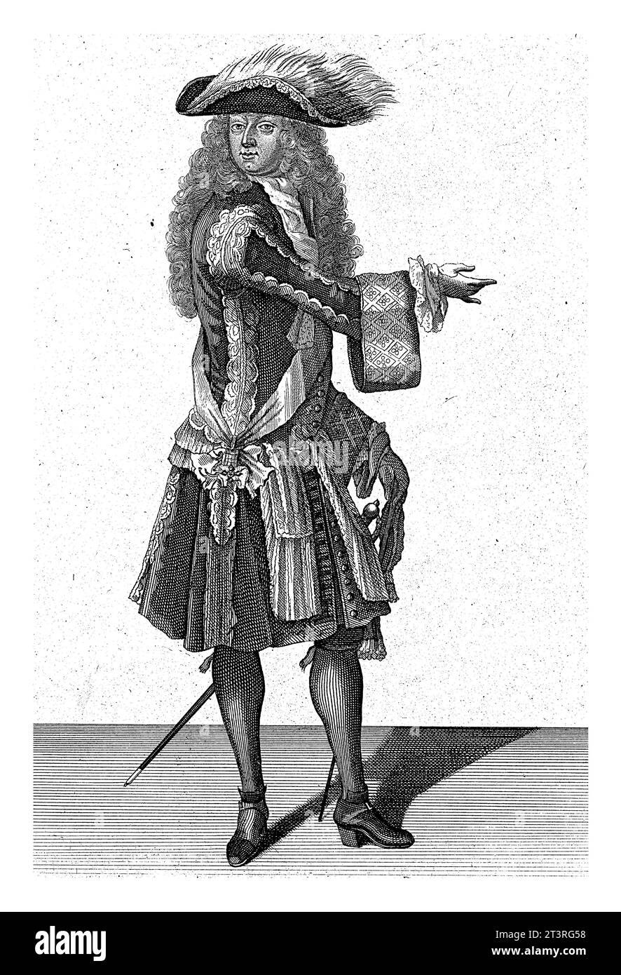 Federico, duca di Sassonia, Pieter Schenk (i), 1670 - 1711 Federico, duca di Sassonia, in piedi, visto dal fronte, vestito di justauCorps. Fa un Foto Stock