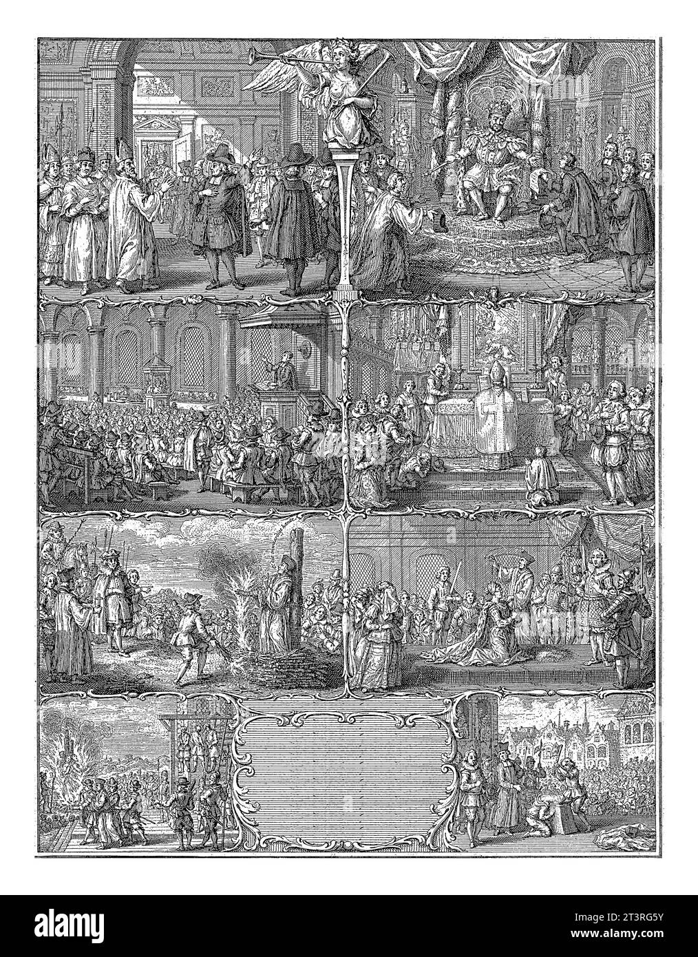 Studiosi nell'interpretazione della lettera di Paolo a Tito, Jacobus Battista, dopo Jan Goeree, 1704 in primo piano, due uomini si piegano su una mappa di Creta. Foto Stock