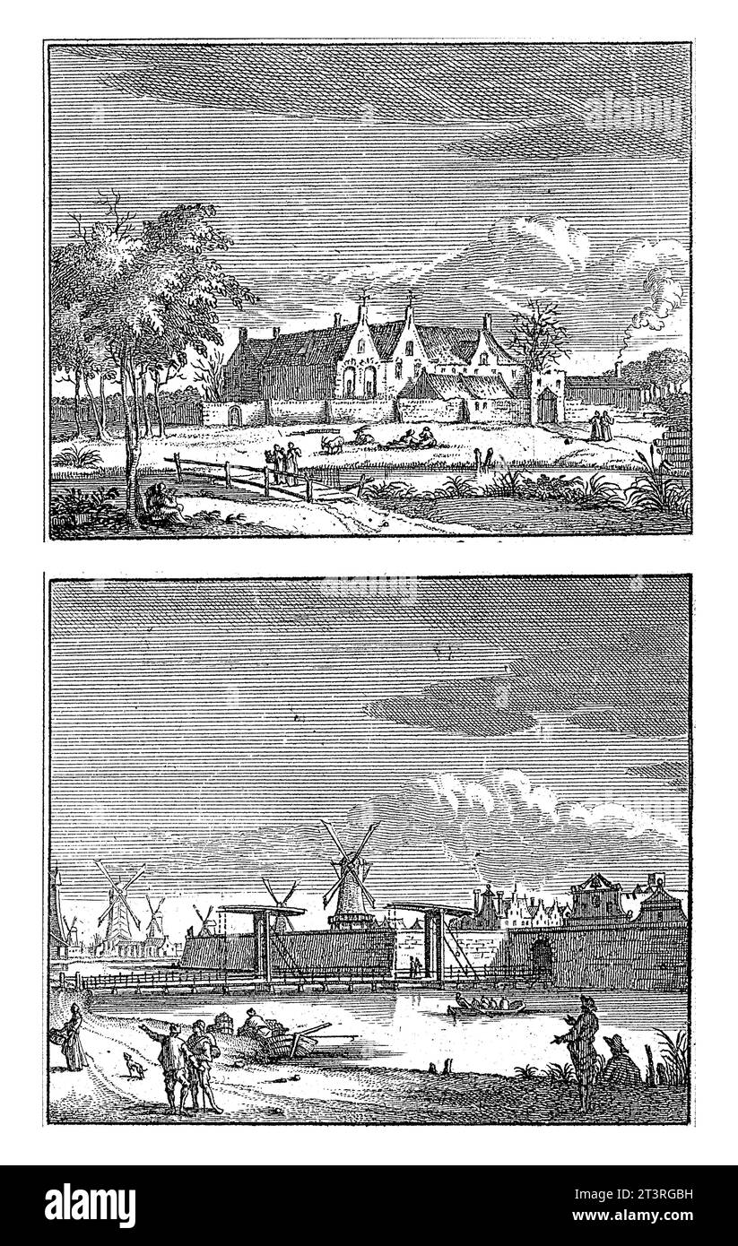 La Certosa fuori Amsterdam (1562) e la Zaagmolenpoort ad Amsterdam, Jan Goeree, 1723 - 1738 Foto Stock
