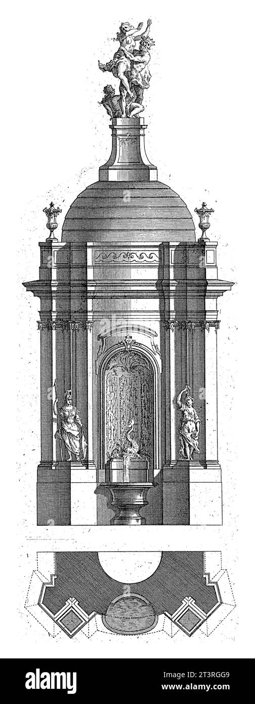 Fontana con rapina di Proserpina, sconosciuta, dopo Francois de Cuvillies (Sr.), 1745 progettazione e planimetria di una fontana con la rapina di Proserpi Foto Stock