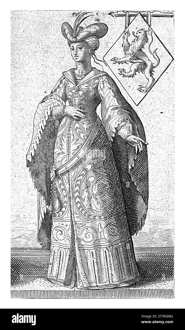 Ritratto di Ada, Contessa d'Olanda, Adriaen Matham, 1620 Ritratto di Ada, Contessa d'Olanda. Stampa da una serie di 36 stampe con por a tutta lunghezza Foto Stock