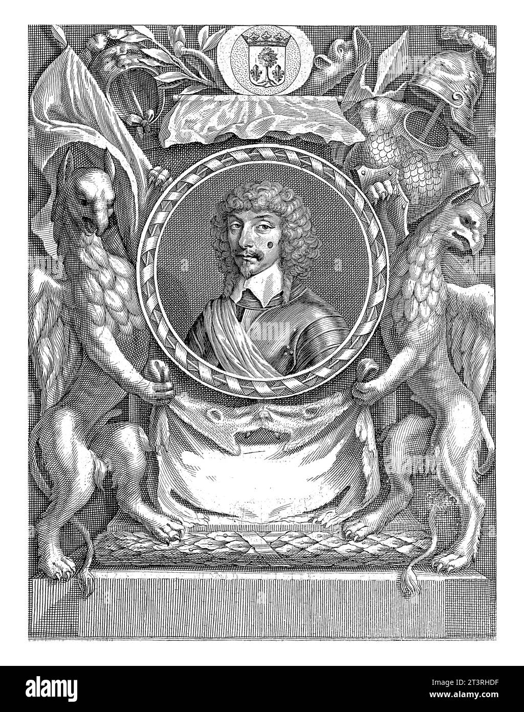 Ritratto di Jean Baptiste Budes, conte di Guebriant, Johannes Valdor (II), 1649, inciso d'epoca. Foto Stock