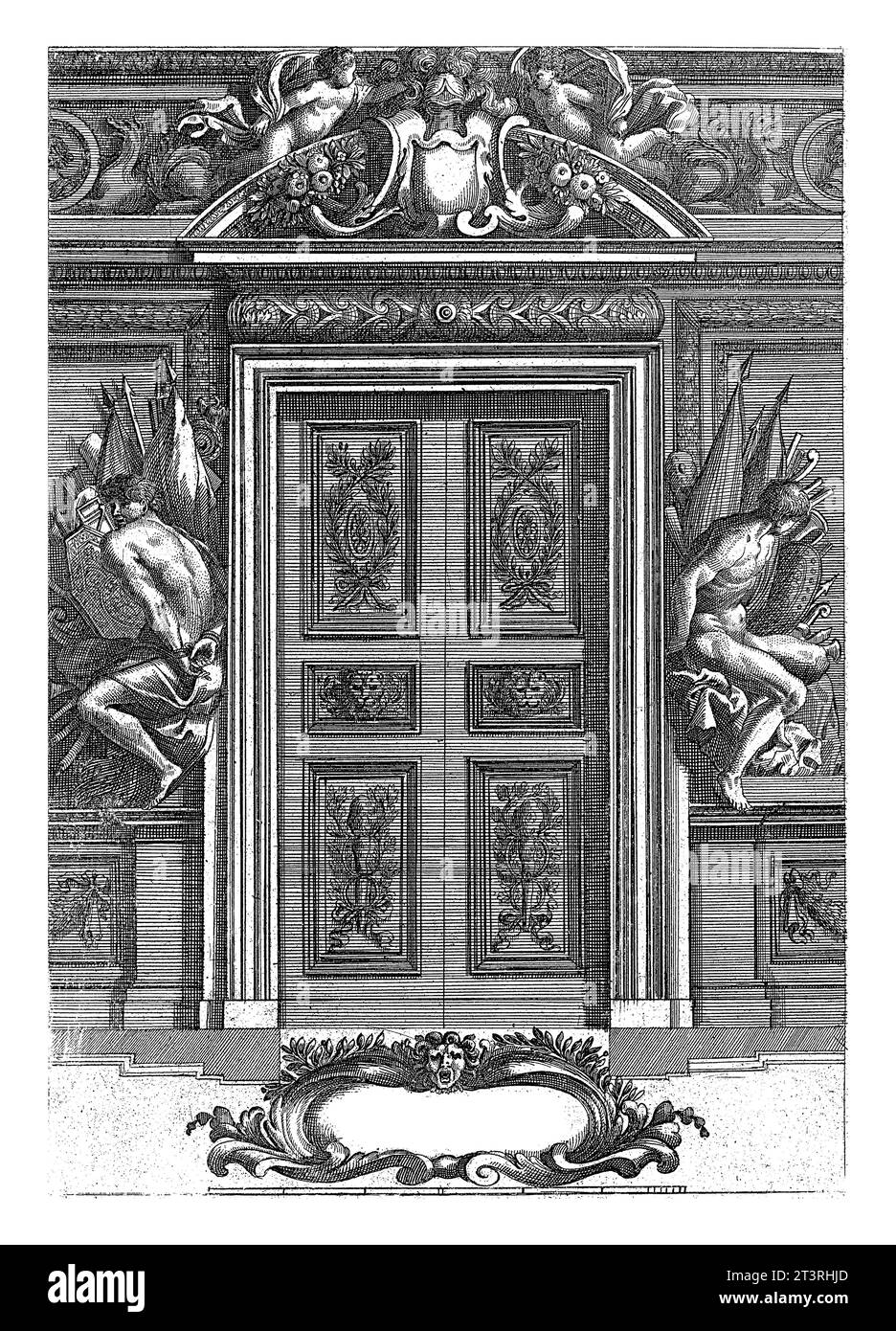 Frontespizio: Documenti o ornamenti, Franz Ertinger, dopo Jean Lepautre, dopo il 1657 - prima del 1678 porta riccamente decorata con cornicione, pannelli di legno Foto Stock