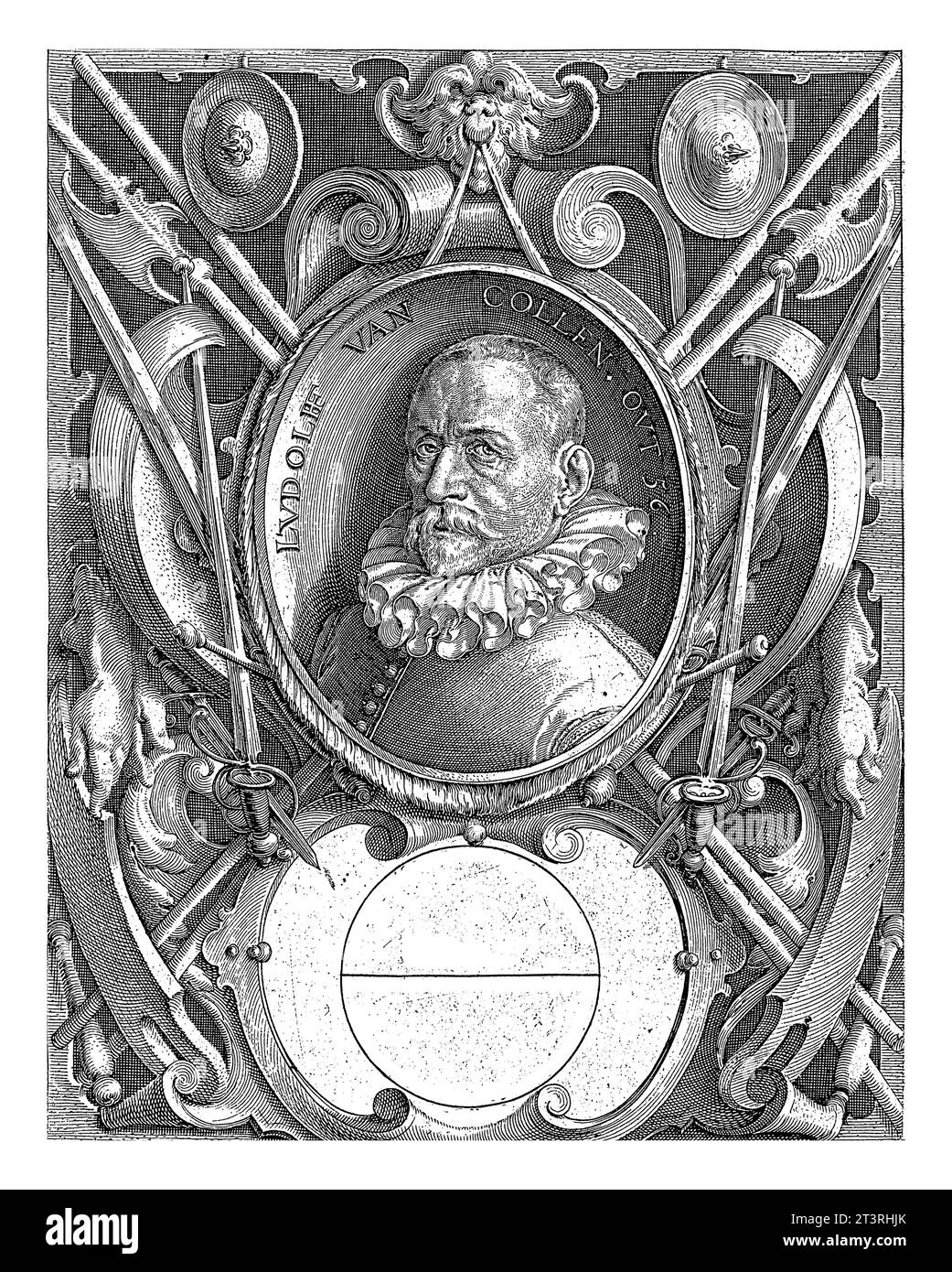 Frontespizio Ludolf van Ceulen, Vanden Circle (Delft 1596). Busto di Ludolf van Ceulen (Hildesheim, 28 gennaio 1540 - Leida, 31 dicembre 1610) al Foto Stock