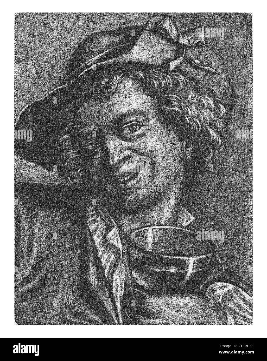 Ragazzo ridendo con un bicchiere, Petrus camper, 1742, vintage inciso. Foto Stock