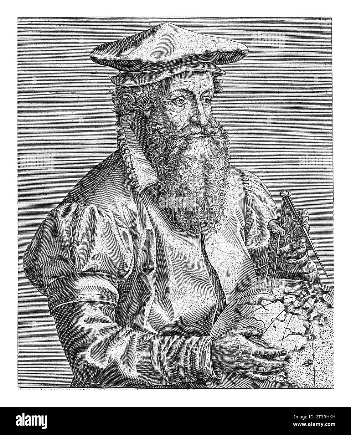 Ritratto di Gerardus Mercator, Philips Galle, dopo Hendrick Goltzius, 1587 - 1606 Ritratto di Gerardus Mercator, famoso cartografo di Rupelmonde. Foto Stock