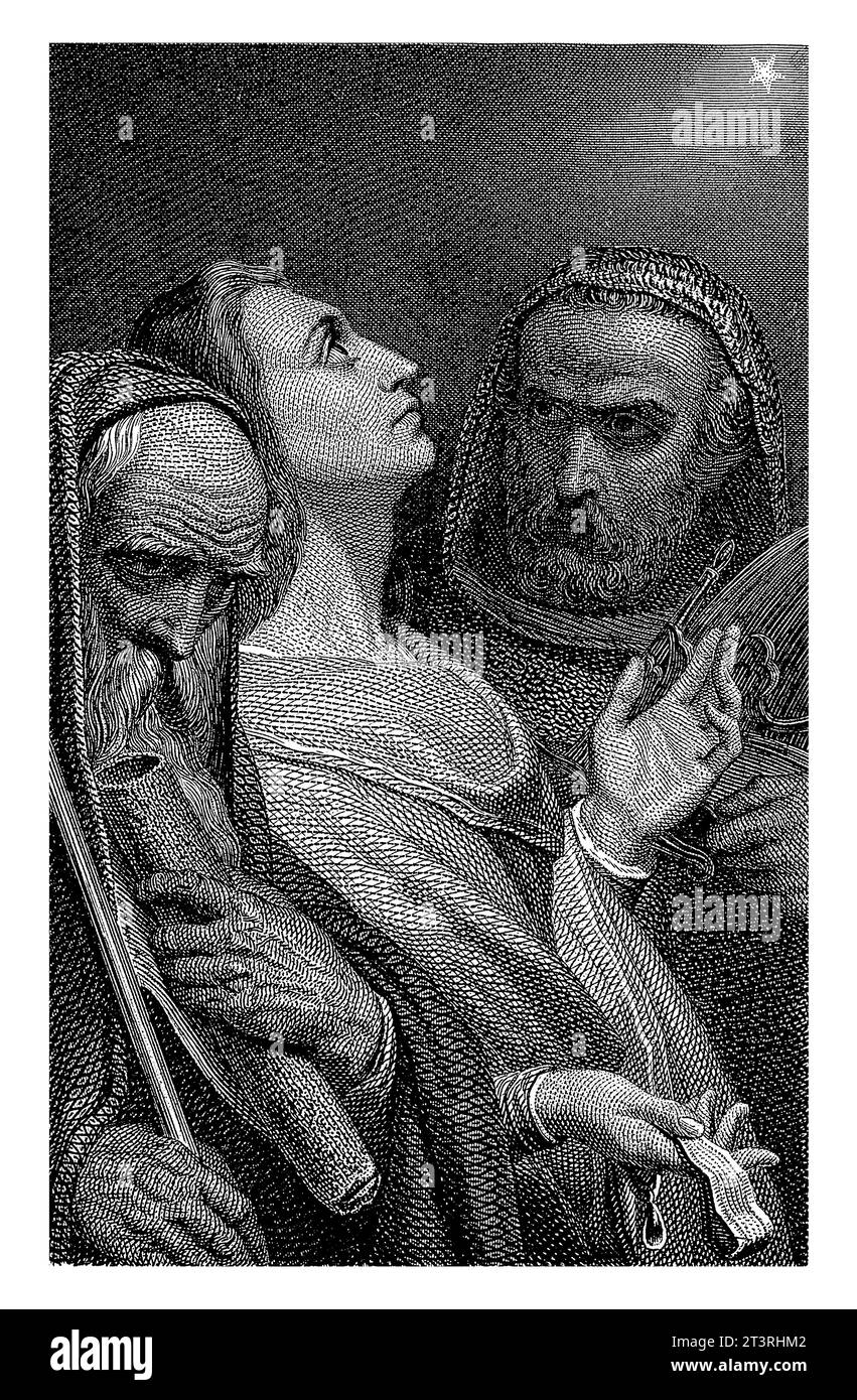 Tre saggi dall'Oriente, Dirk Jurriaan Sluyter, dopo Ary Scheffer, 1854 Melchior, affiancato da Balthazar e Caspar, guarda in alto una stella splendente. Foto Stock