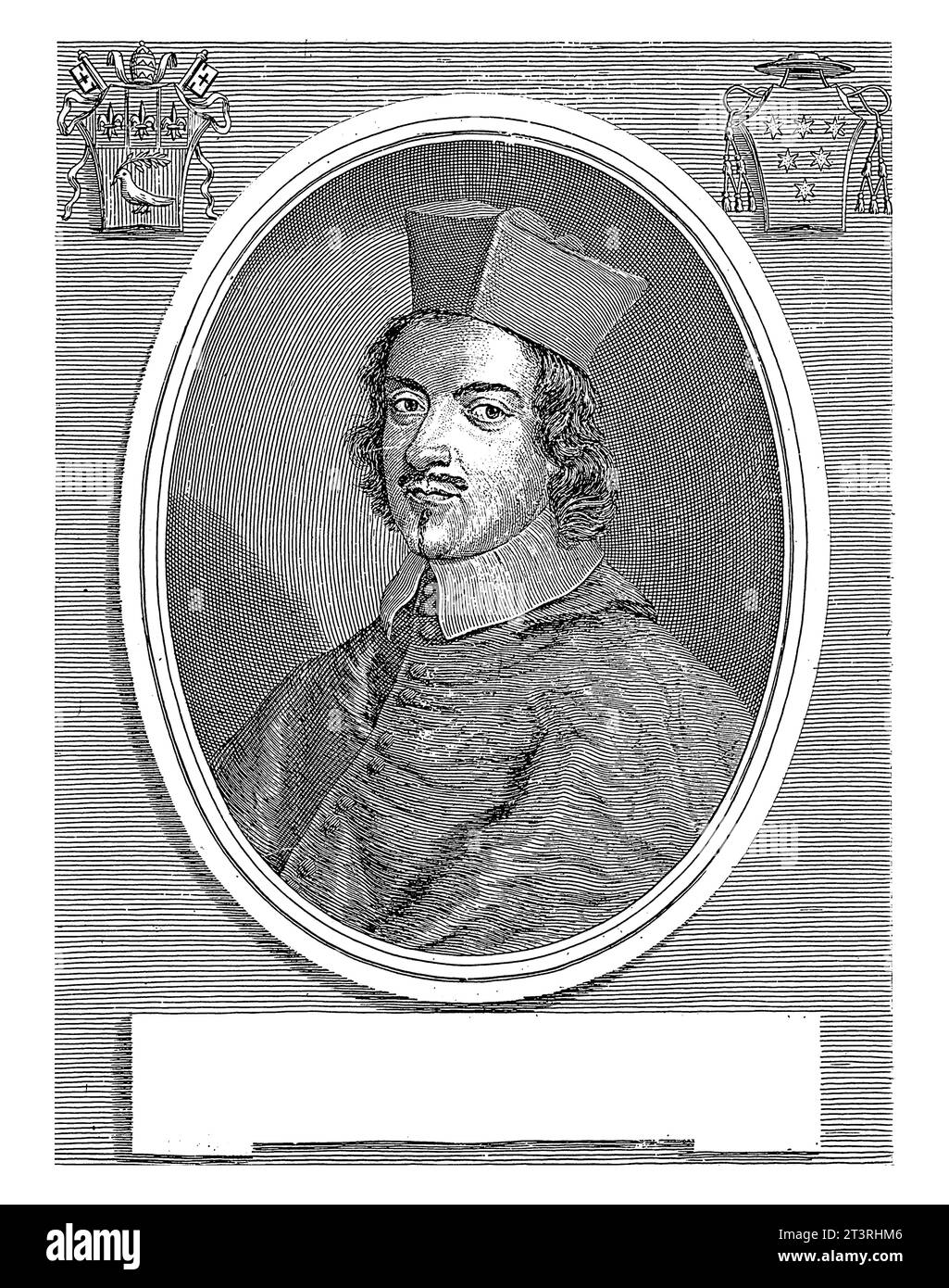 Ritratto del Cardinale Decio Azzolini, Giuseppe Maria Testana, 1658 - 1679 in alto a sinistra e in alto a destra uno stemma. Foto Stock