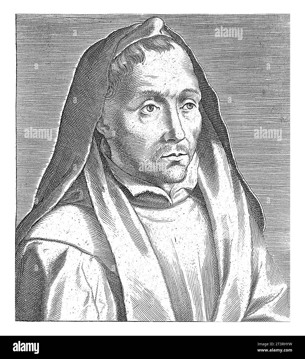 Ritratto di Louis de Blois, Umanista e abate di Liessies. Busto a destra. La stampa ha una parte superiore e una didascalia latine ed è parte di una serie di Well-k Foto Stock