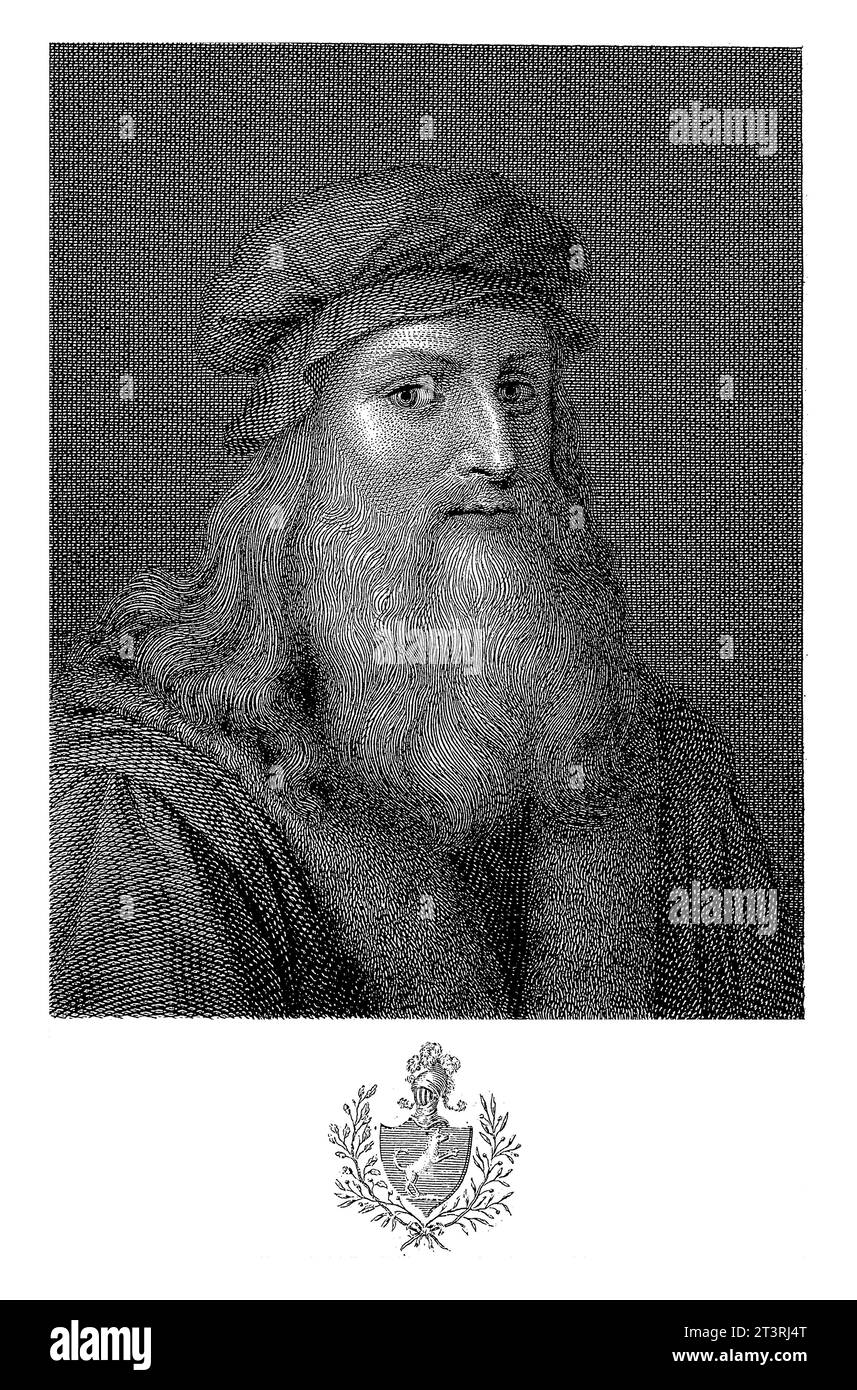 Ritratto dell'artista Leonardo da Vinci, Giovacchino Cantini, dopo Pietro Ermini, dopo Leonardo da Vinci, 1790 - 1844 Foto Stock