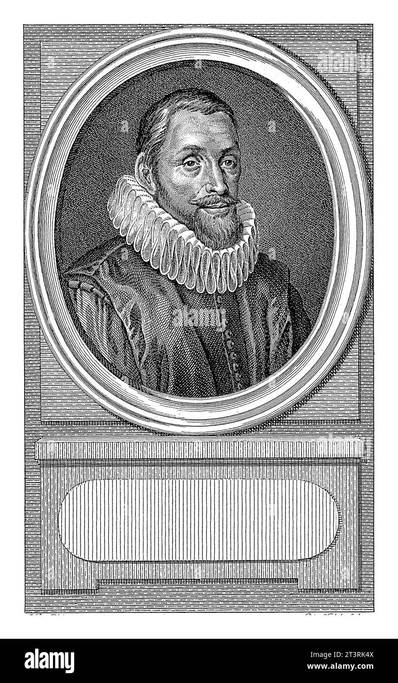 Ritratto di Festus Hommius, Reinier Vinkeles (i), After Jacobus Buys, 1789 Ritratto di Festus Hommius, predicatore a Leida. Foto Stock