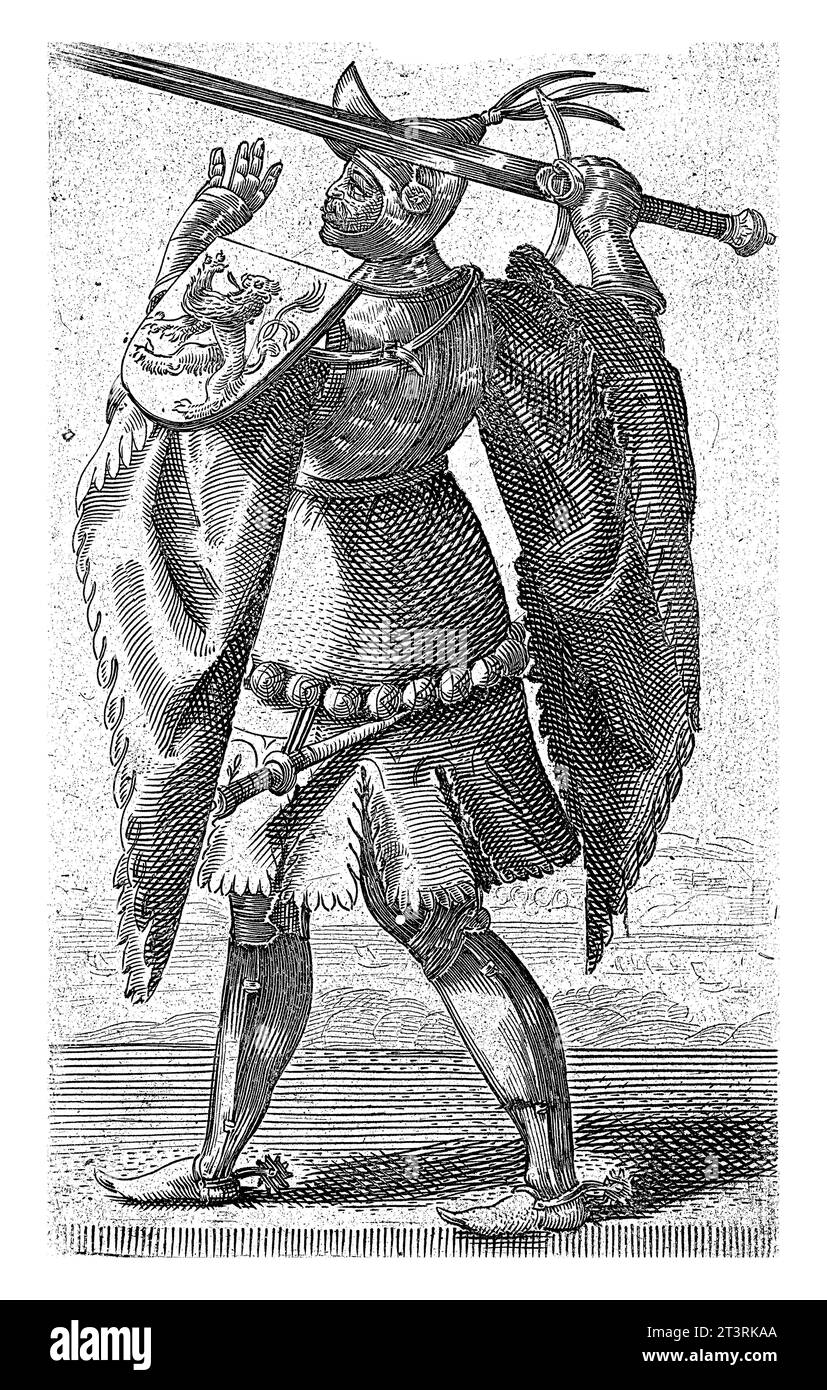 Ritratto di Floris IV, Conte d'Olanda, Adriaen Matham, 1620 Ritratto di Floris IV, Conte d'Olanda, in armatura con lo stemma di Holl Foto Stock